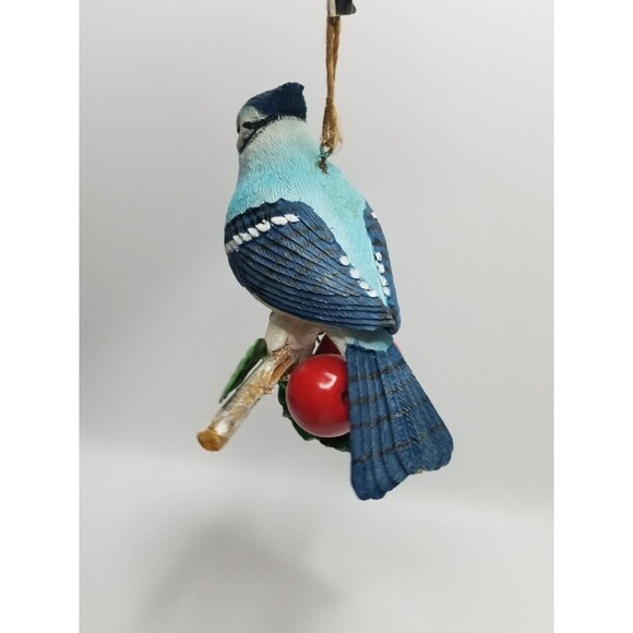 Winter Blue Jay Christmas Ornament Bird On Snowy Apple Branch 4" Wide - Picture 6 of 7